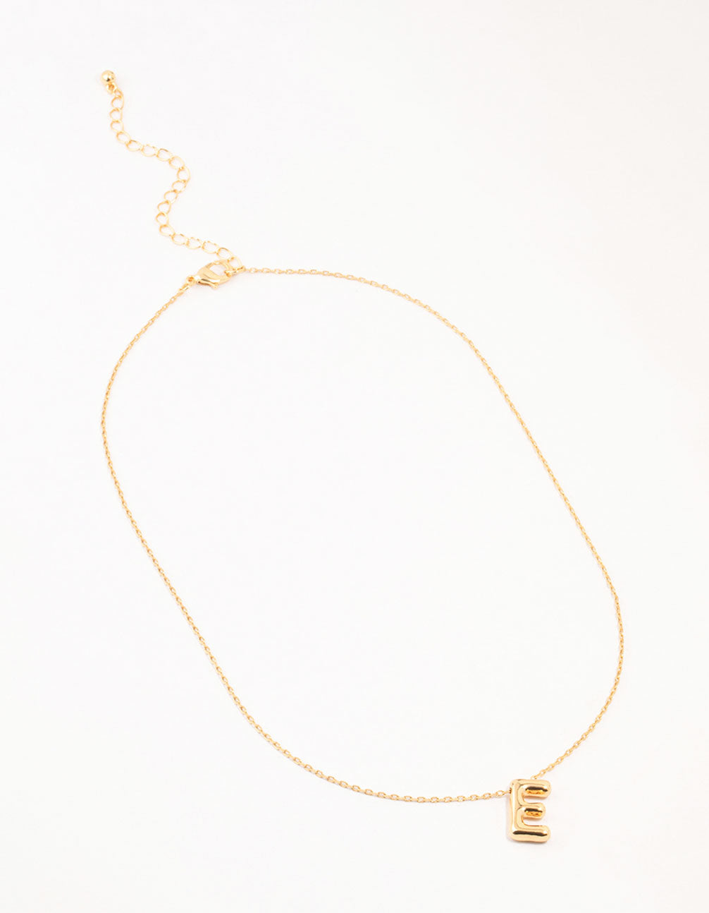Gold Plated Bubble Letter E Necklace