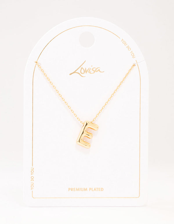 Gold Plated Bubble Letter E Necklace