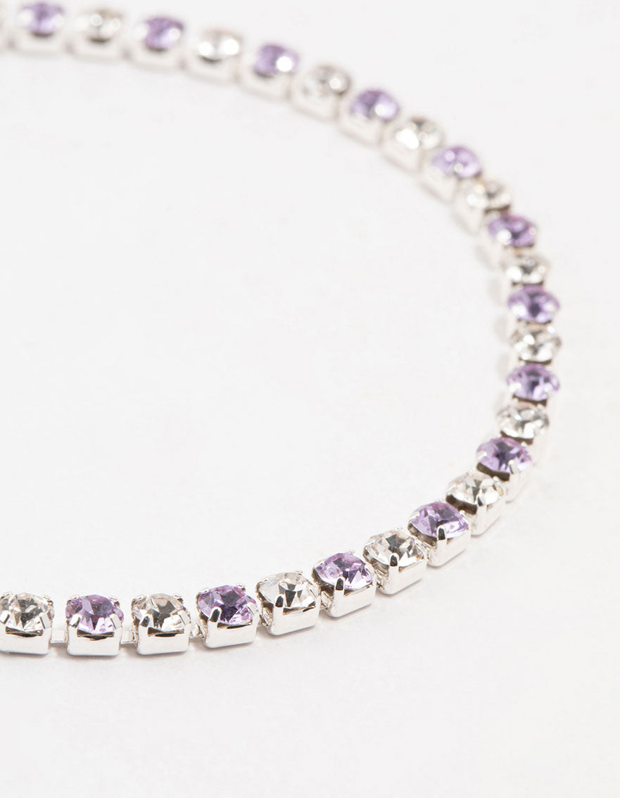 Purple Czech Bohemia Crystal Silver Fine Cup Chain Clasp Bracelet