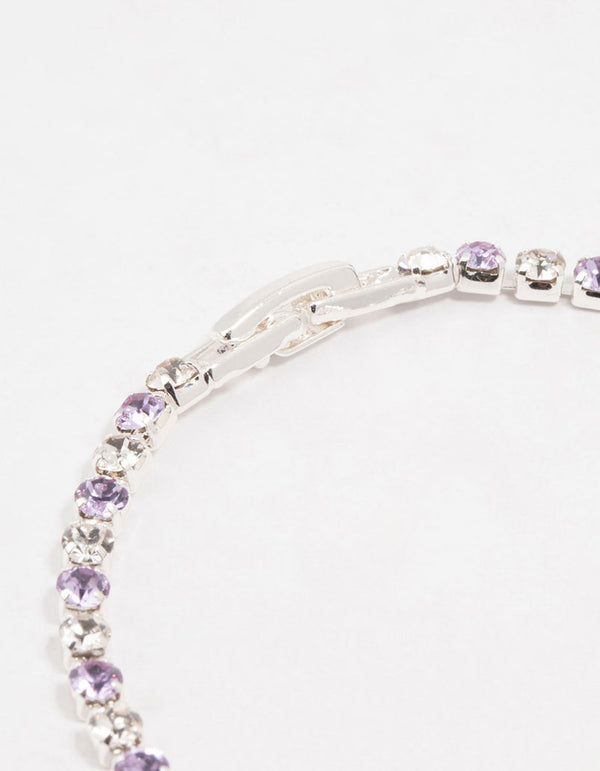 Purple Czech Bohemia Crystal Silver Fine Cup Chain Clasp Bracelet