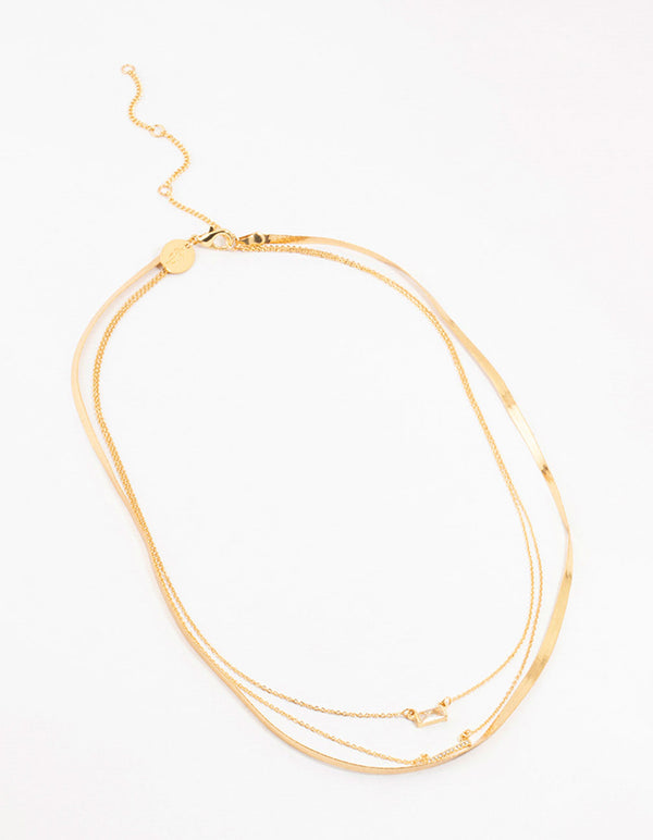 Gold Plated Snake & Diamante Crystal Layered Necklace