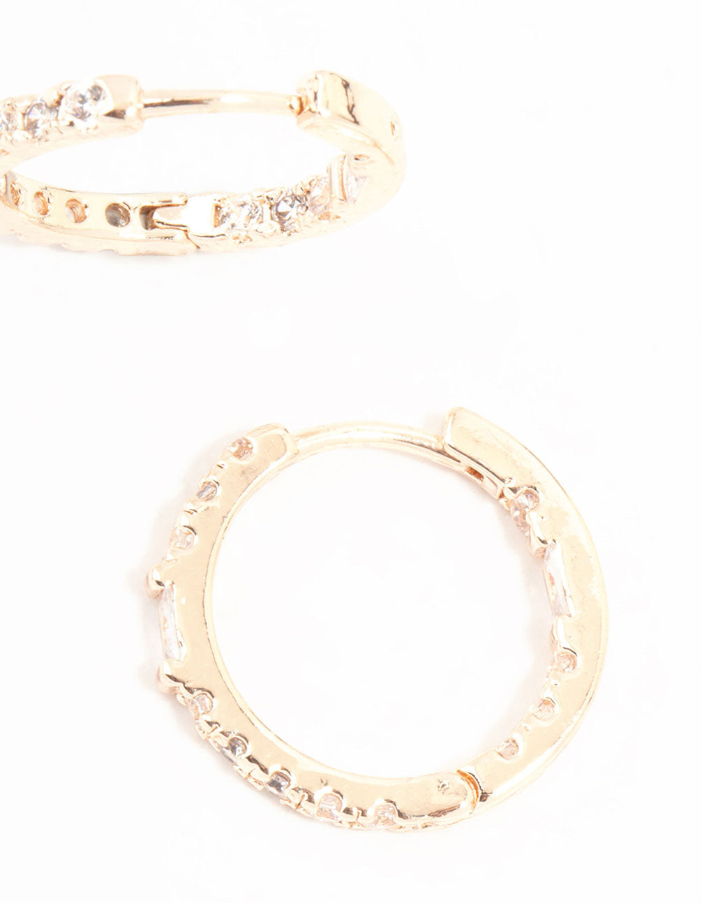 Rose Gold Plated Baguette Pave Diamante Hoop Earrings
