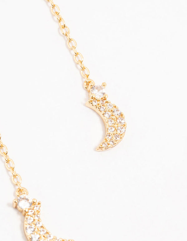Gold Plated Star & Moon Cubic Zirconia Drop Earrings