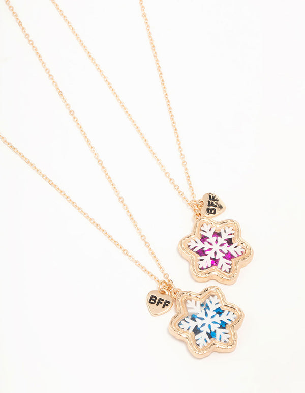 Kids Gold Share & Tear Shaker Snowflake Necklace Set