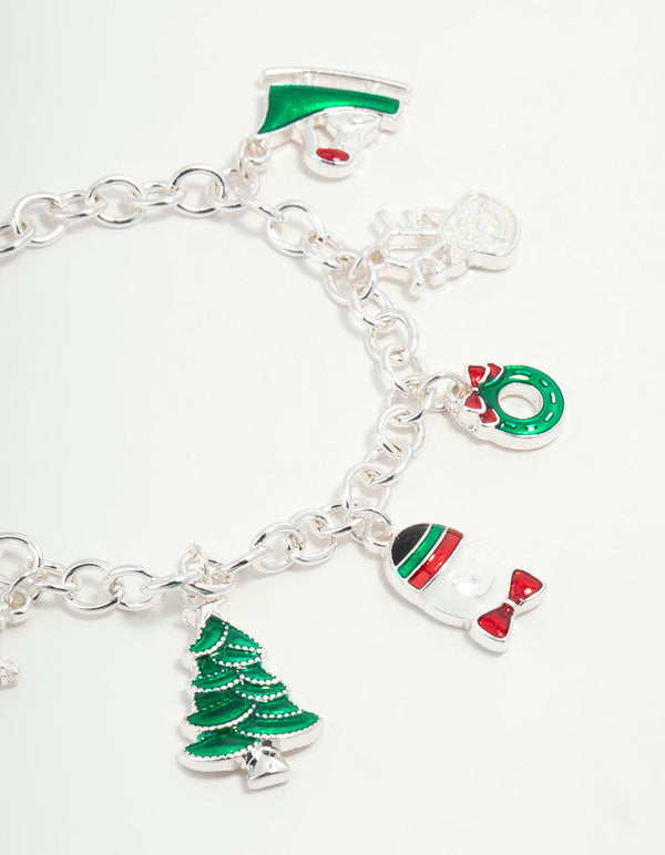Kids Sleigh & Present Silver Charm Bracelet