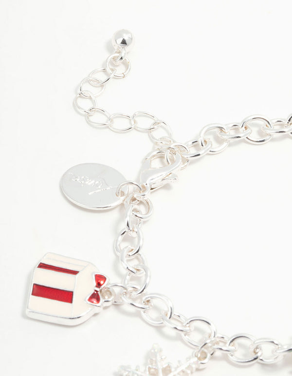 Kids Sleigh & Present Silver Charm Bracelet