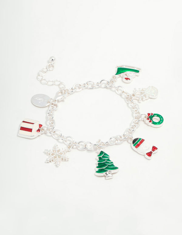 Kids Sleigh & Present Silver Charm Bracelet