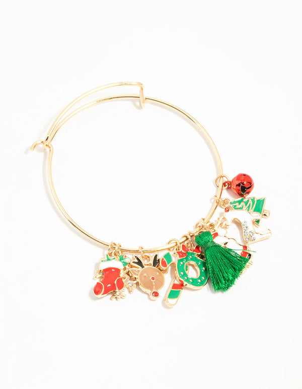 Kids Gold Santa & Reindeer Charm Bracelet