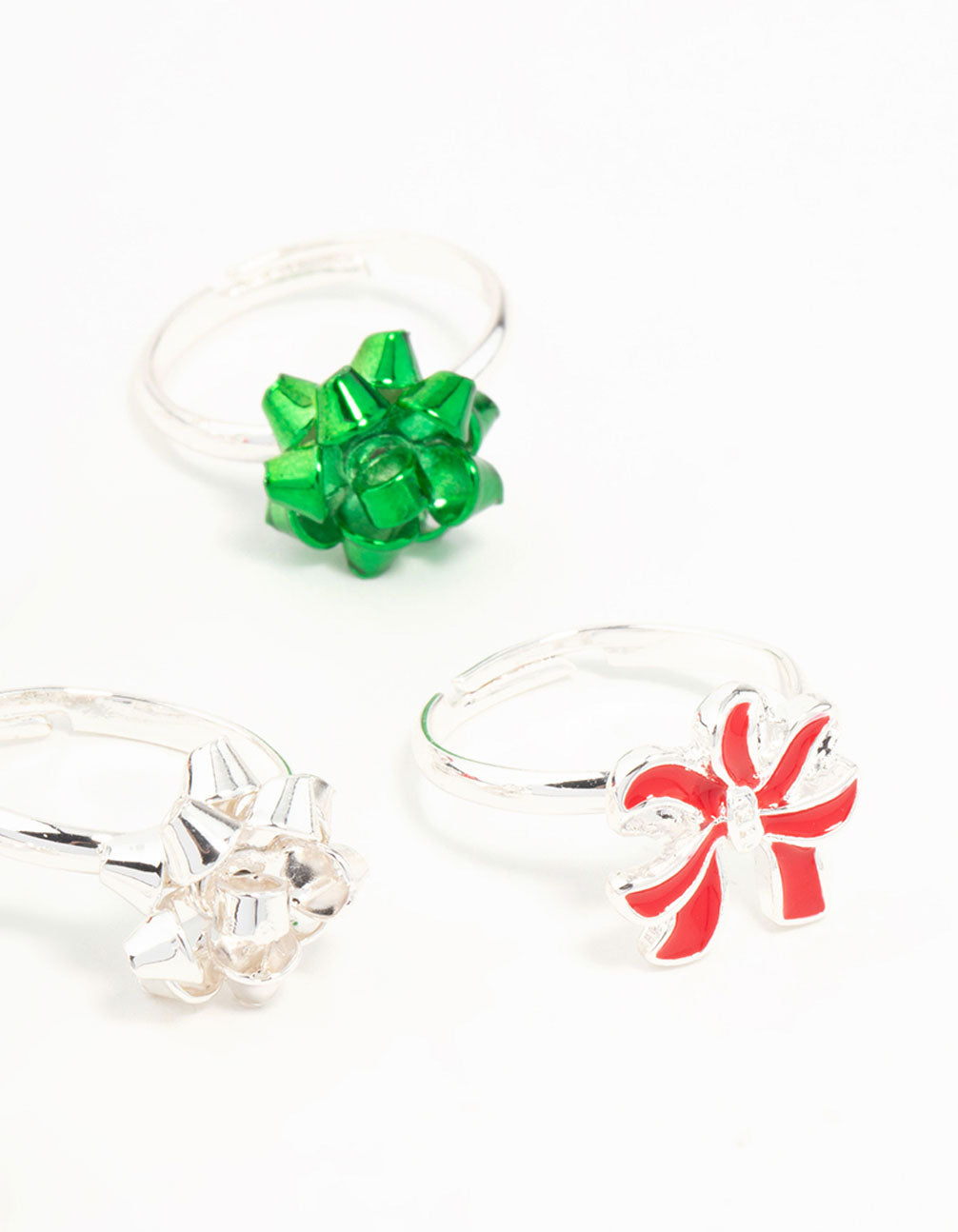 Kids Silver Bow & Santa Rings 6-Pack