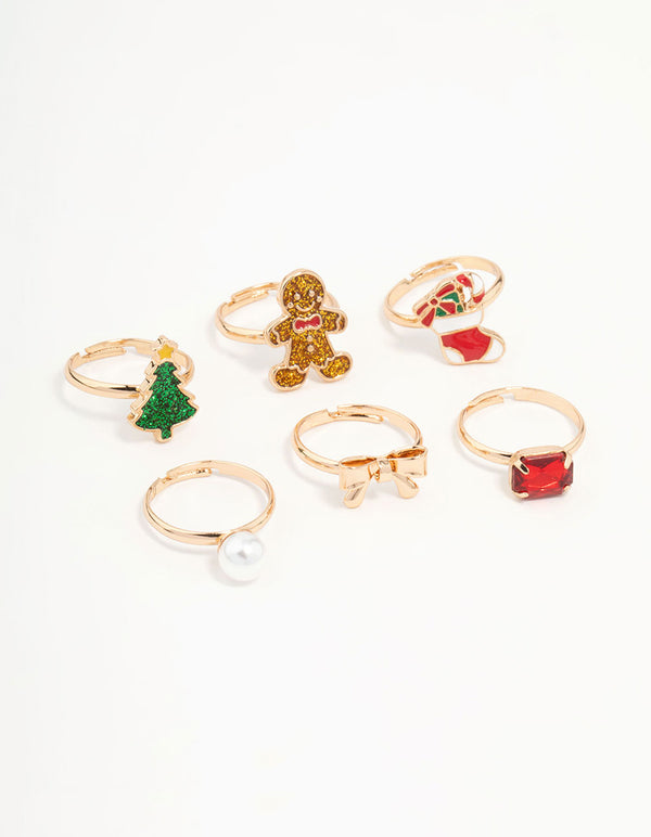Kids Gingerbread Man & Christmas Tree Rings 6-Pack