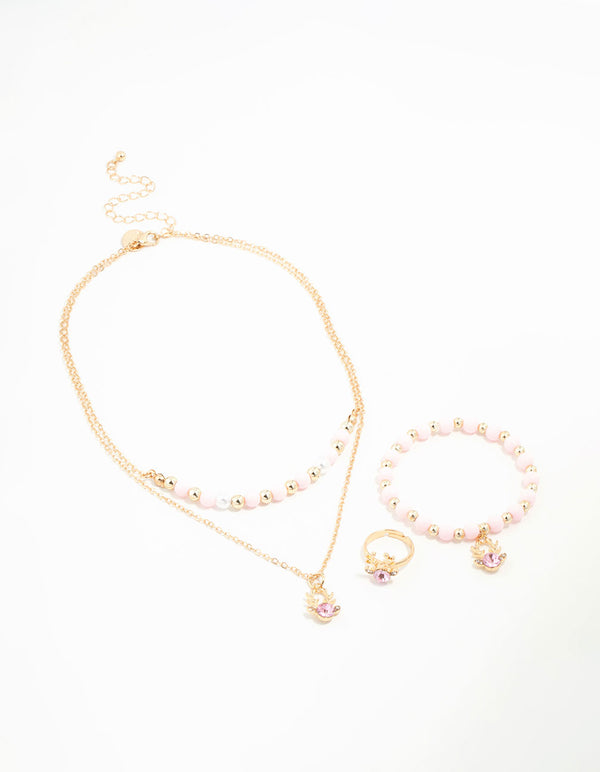 Kids Festive Diamante Reindeer Necklace, Bracelet & Ring Set