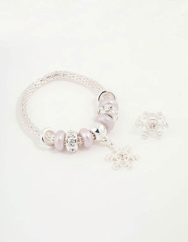 Kids Bead & Diamante Snowflake Bracelet & Ring