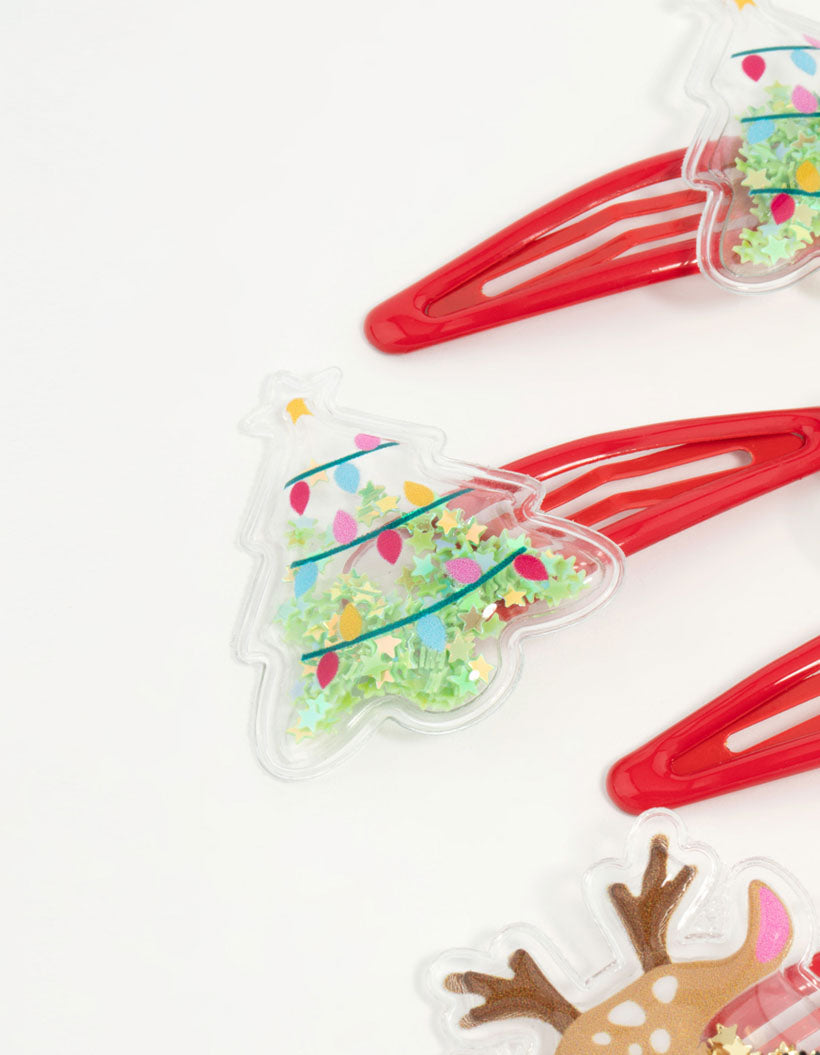 Kids Christmas Tree & Reindeer Drop Snap Clips 4-Pack