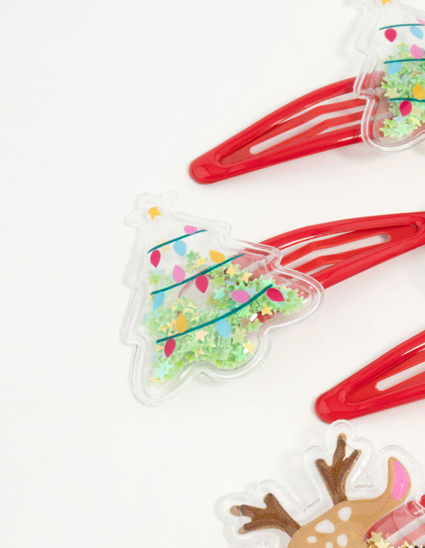 Kids Christmas Tree & Reindeer Drop Snap Clips 4-Pack