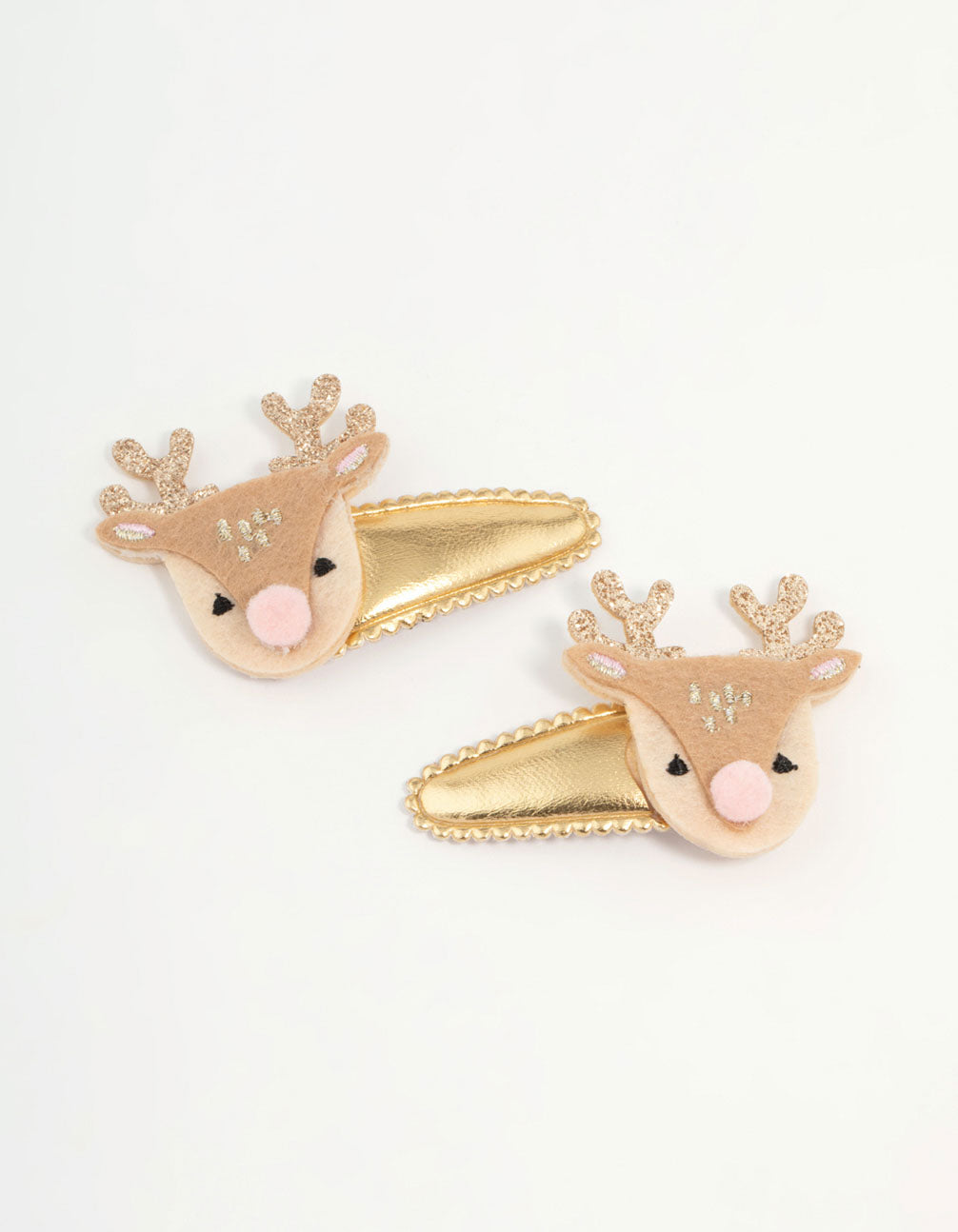 Kids Fabric Reindeer Gold Snap Clips 2-Pack