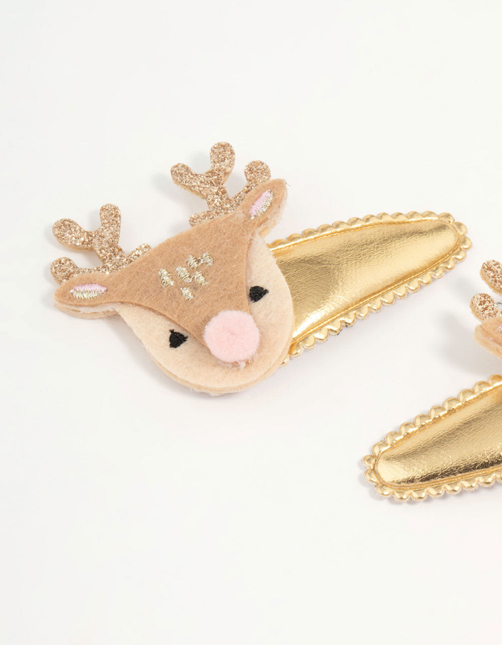 Kids Fabric Reindeer Gold Snap Clips 2-Pack