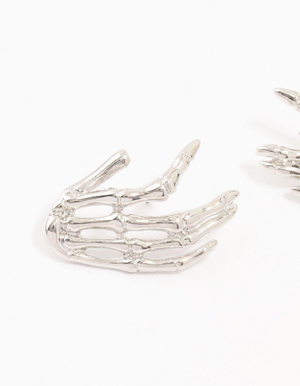 Silver Skeleton Hand Stud Earrings
