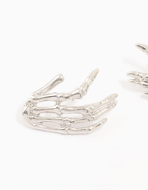 Silver Skeleton Hand Stud Earrings
