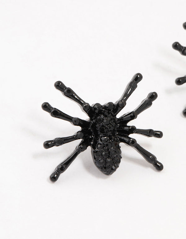 Black Coated Statement Spider Stud Earrings