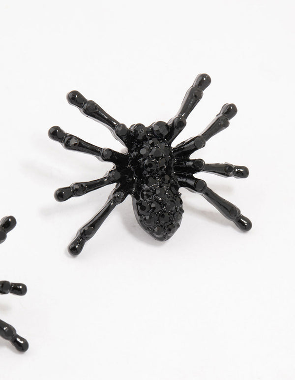 Black Coated Statement Spider Stud Earrings