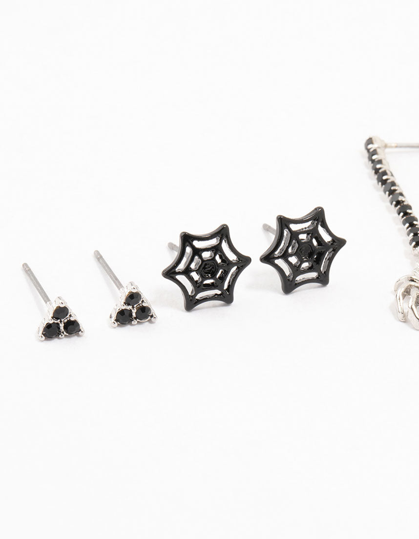 Spider & Cross Silver Earrings 4-Pack