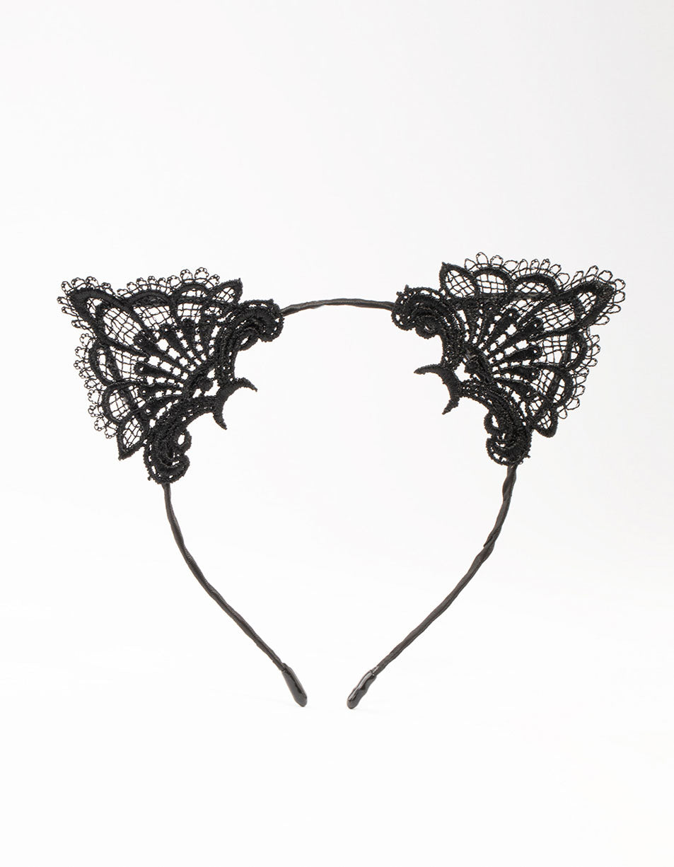 Black Lacy Fabric Cat Ears Headband