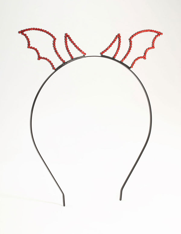 Red Diamante Devil Horn Black Headband