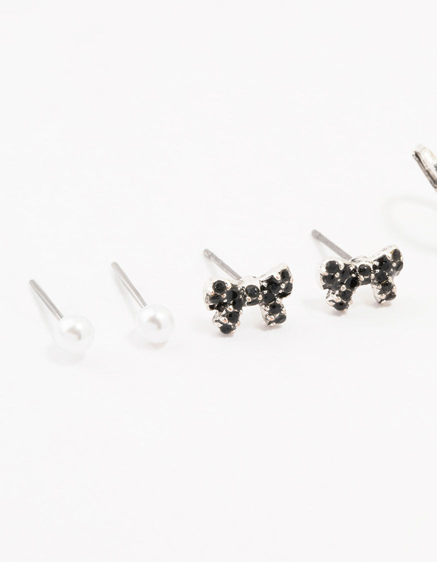 Antique Silver Gothic Heart Earrings 4-Pack