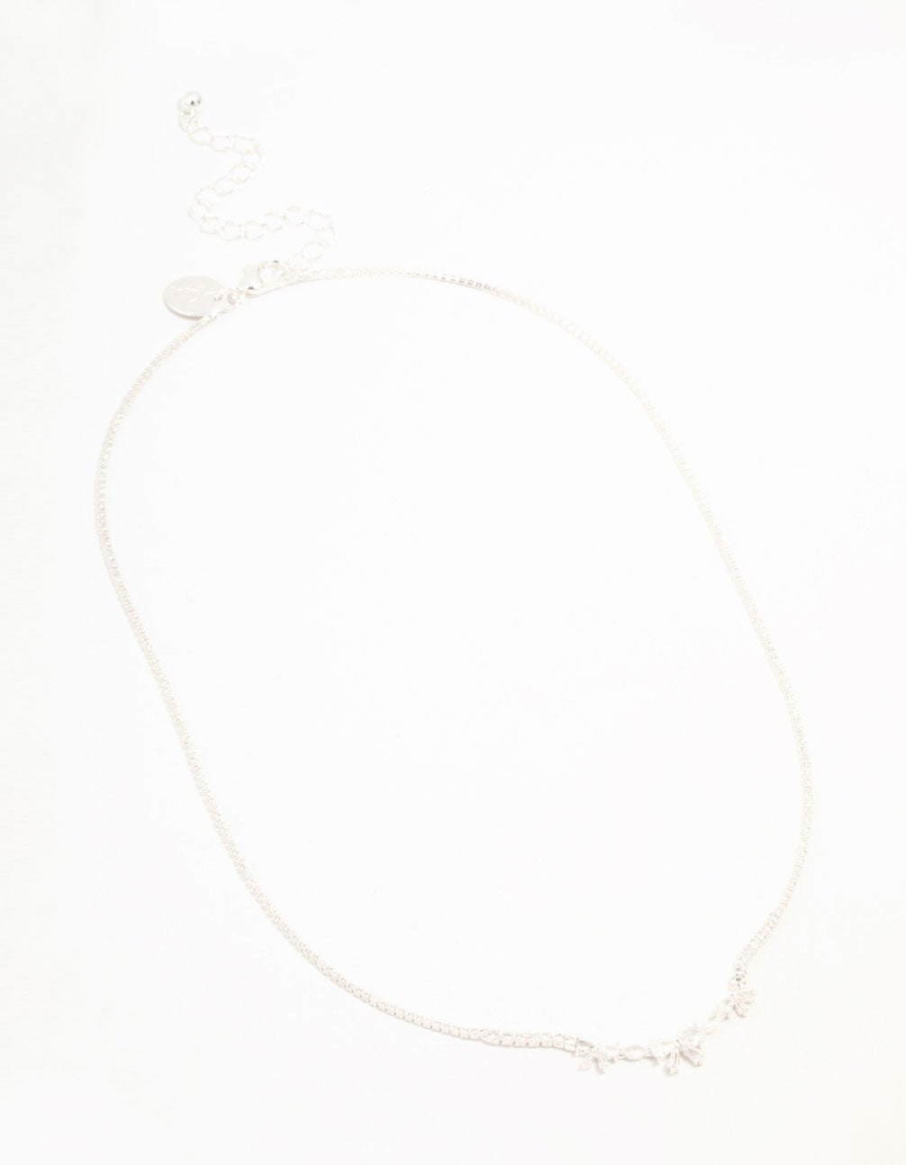 Silver Plated Dainty Bow Cubic Zirconia Tennis Necklace