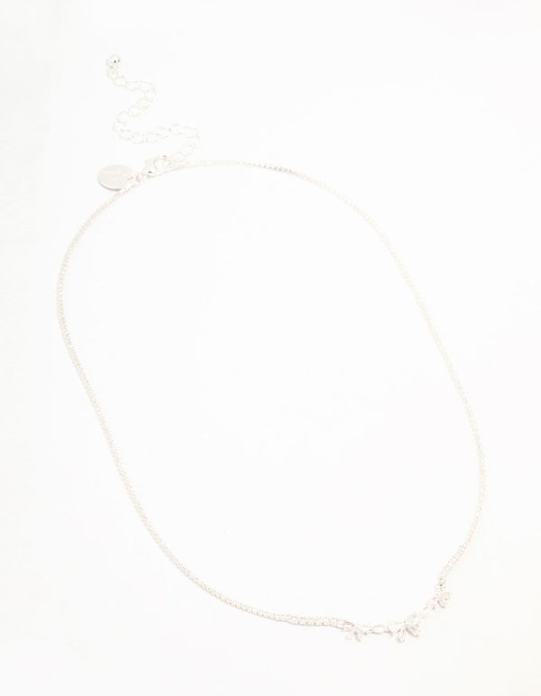 Silver Plated Dainty Bow Cubic Zirconia Tennis Necklace