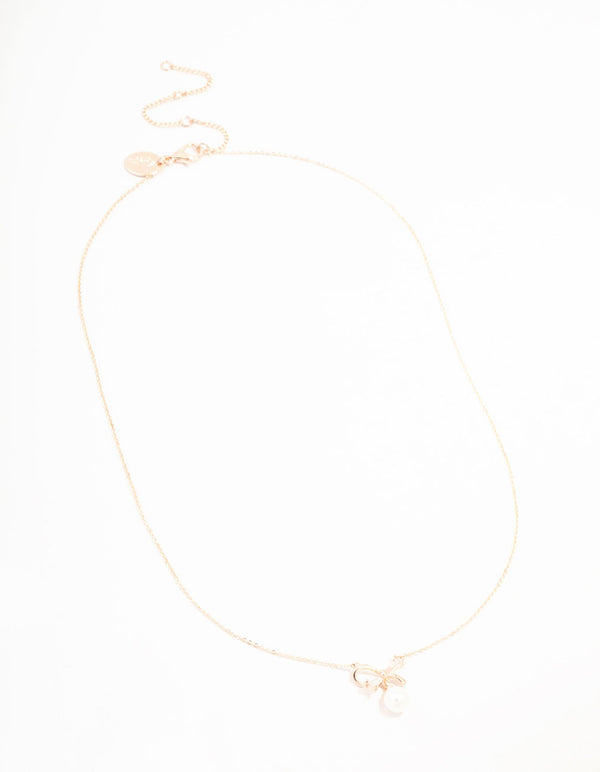 Rose Gold Plated Bow Freshwater Pearl Drop Necklace