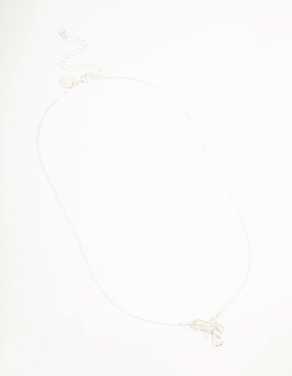 Silver Plated Bow & Pear Shaped Cubic Zirconia Drop Necklace