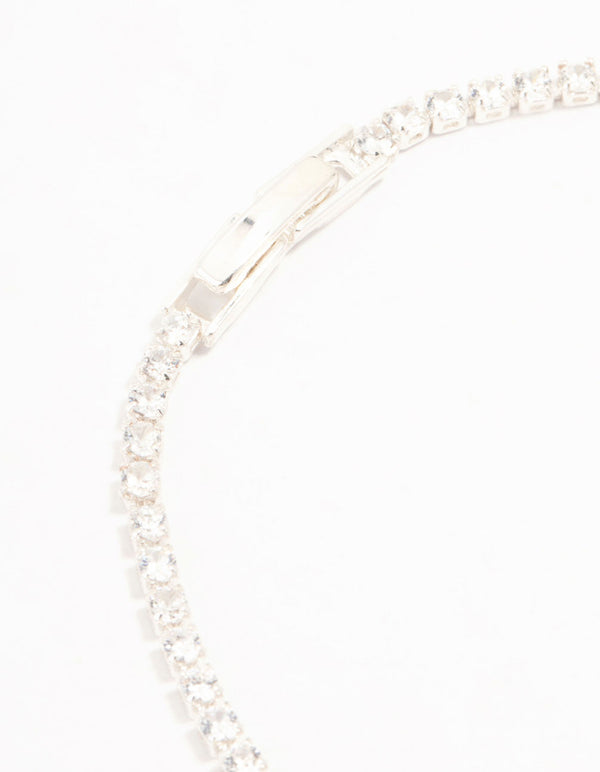 Silver Plated Cubic Zirconia Bow Tennis Bracelet