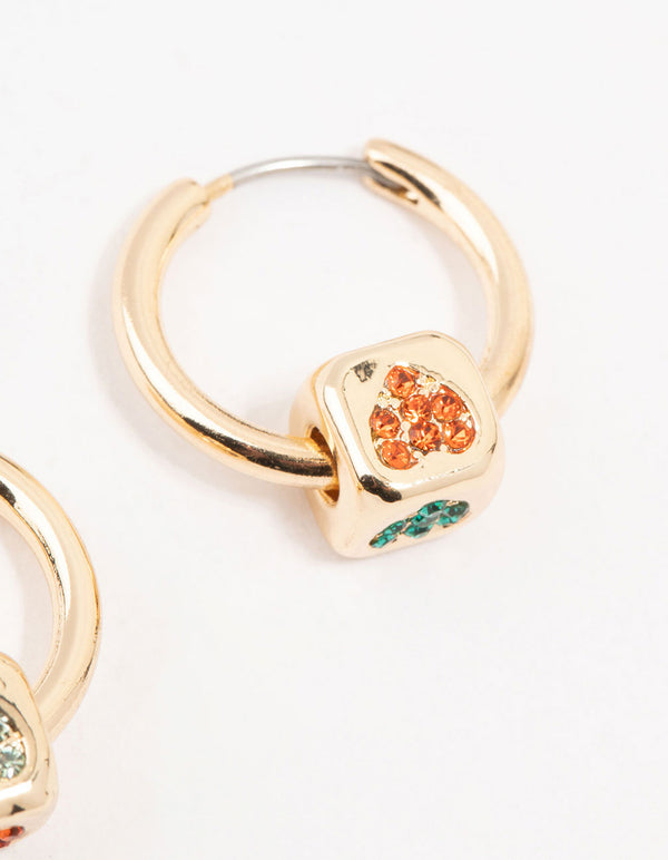 Gold Diamante Heart Cube Huggie Earrings