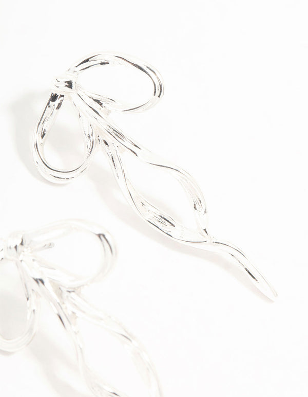 Silver Plated Twisted Bow Drop Earrings