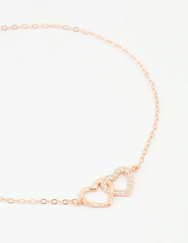Rose Gold Plated Sterling Silver Heart Link Bracelet