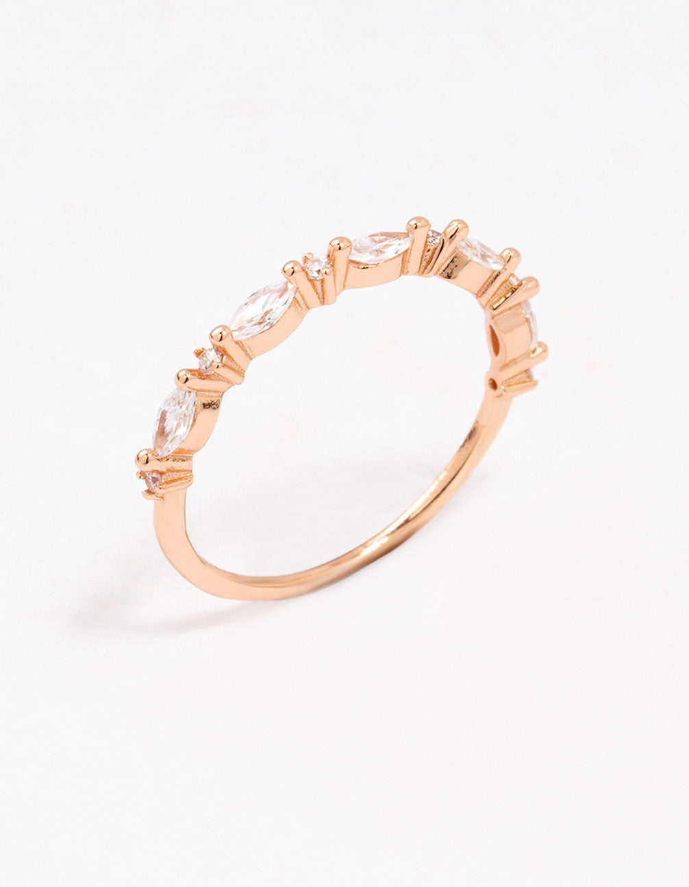 Rose Gold Plated Sterling Silver Alternating Marquise Round Cubic Zirconia Ring