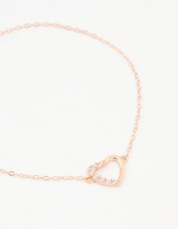 Rose Gold Plated Sterling Silver Cubic Zirconia Heart Bracelet