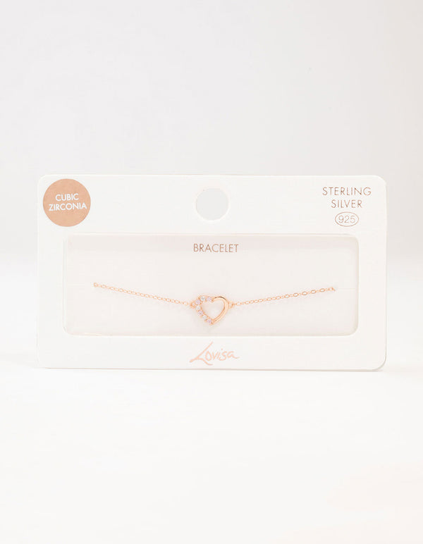 Rose Gold Plated Sterling Silver Cubic Zirconia Heart Bracelet