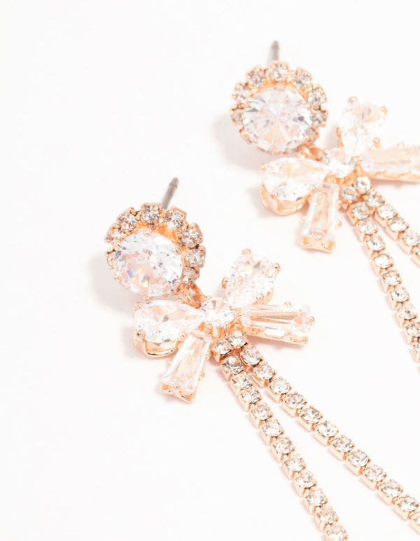 Rose Gold Plated Bow Zirconia Cup Chain Earrings