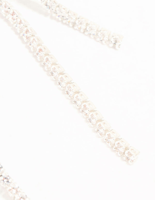 Silver Plated Cubic Zirconia Loop Cup Chain Bow Earrings