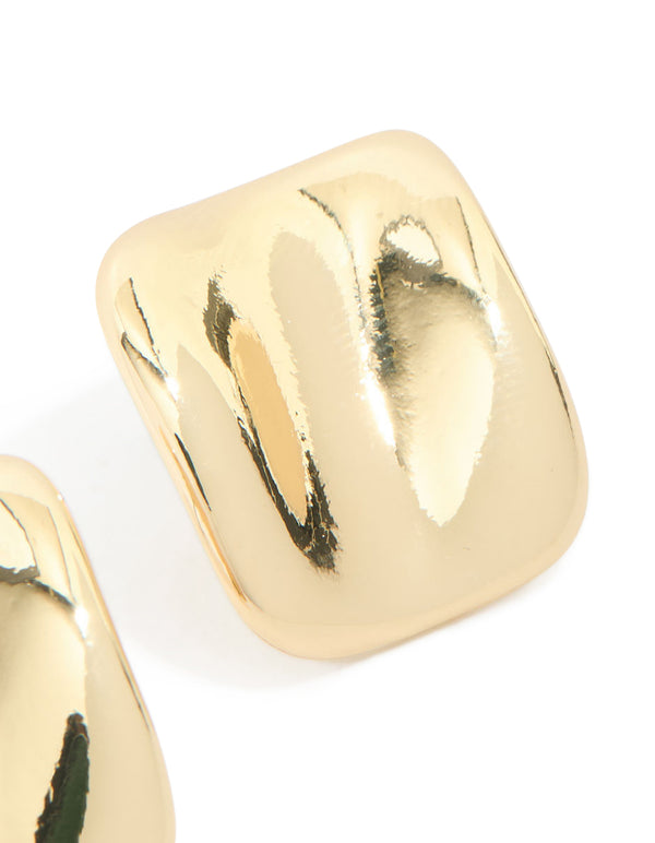 Gold Plated Curved Square Stud Earrings