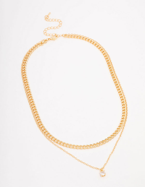 Gold Plated Diamante Curb Chain Necklaces 2-Pack