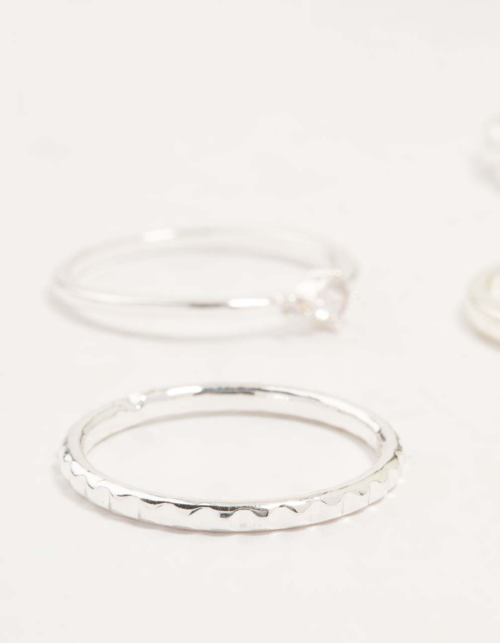 Silver Plated Dainty Diamante Stacking Rings 5-Pack