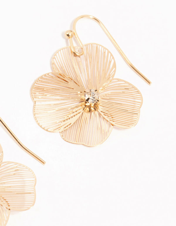 Gold Floral & Molten Stud Earrings 3-Pack