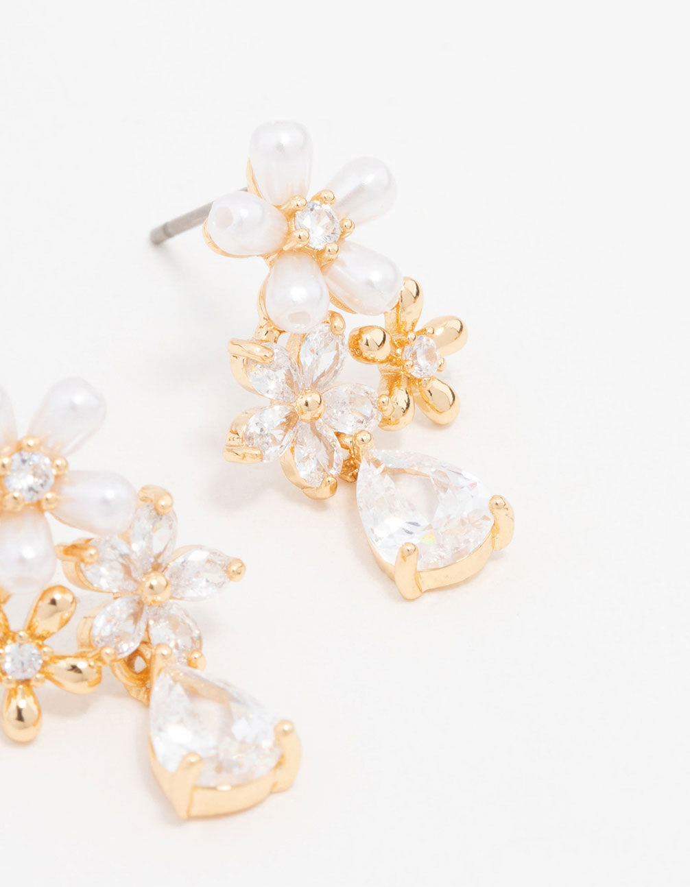 Gold Plated Trio Flower Pear Drop Earrings