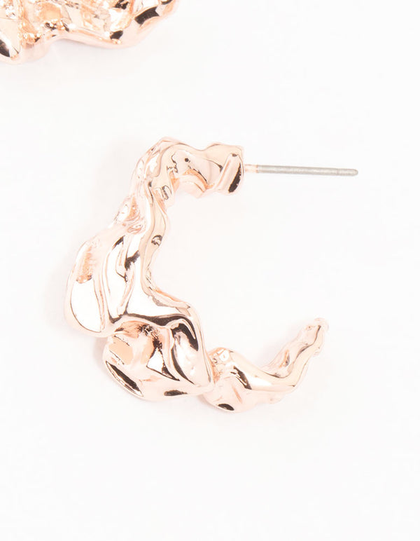 Rose Gold Plated Molten Metal Mini Hoop Earrings