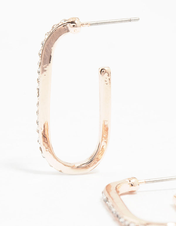 Rose Gold Plated Cubic Zirconia Long Oval Hoop Earrings