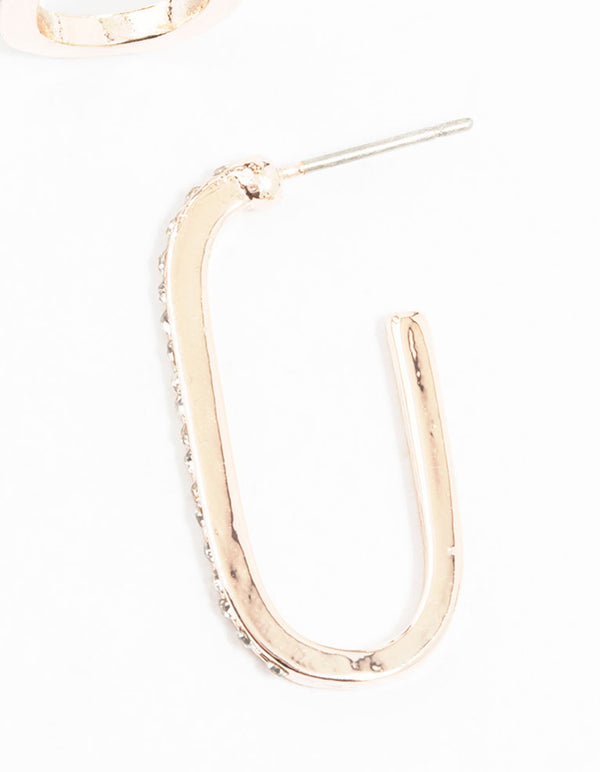 Rose Gold Plated Cubic Zirconia Long Oval Hoop Earrings
