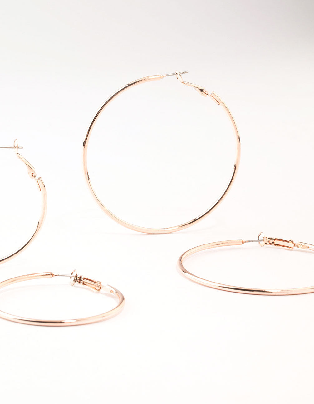 Rose Gold Plated Plain Hoop Earrings 3-Pack